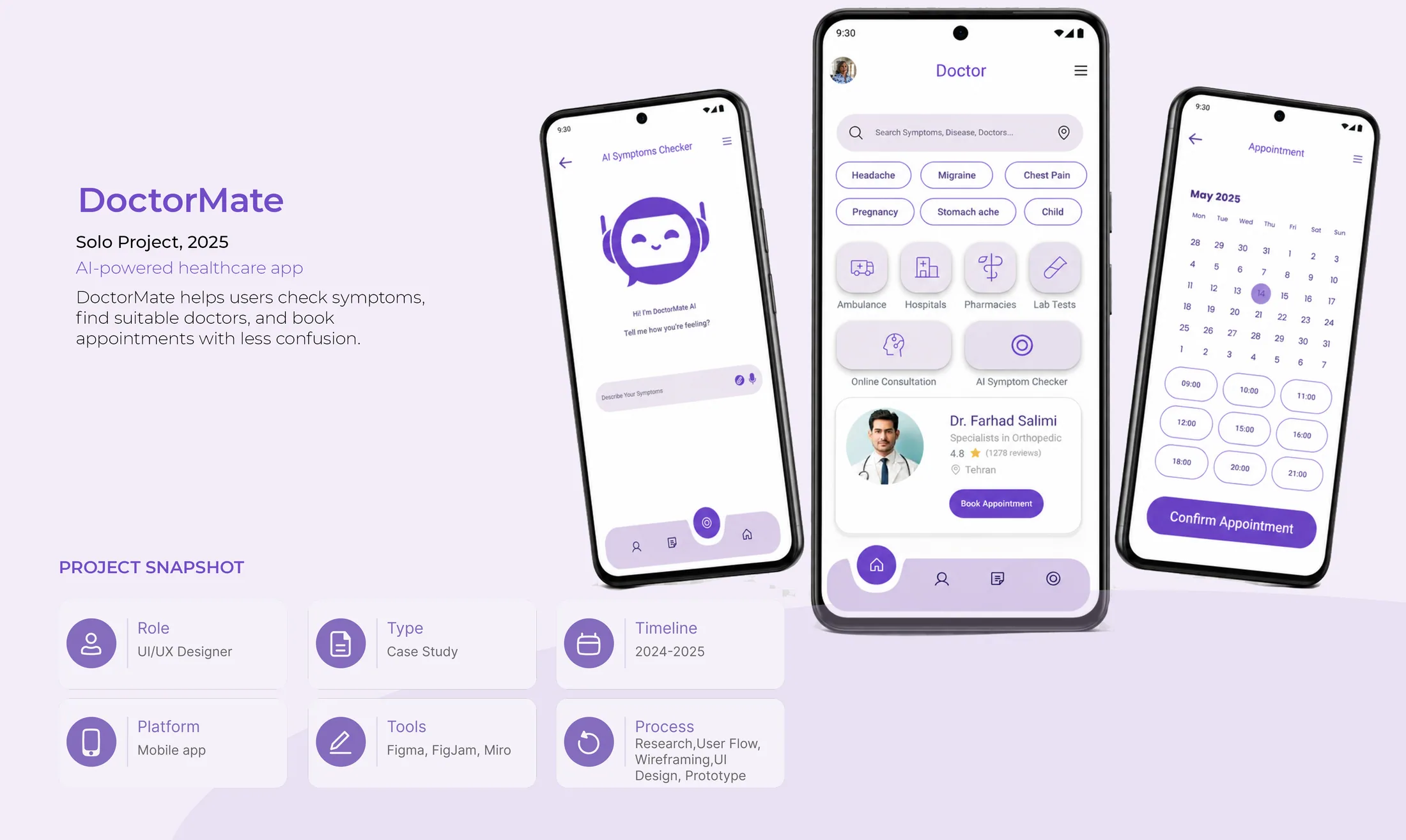 DoctorMate healthcare mobile app interface